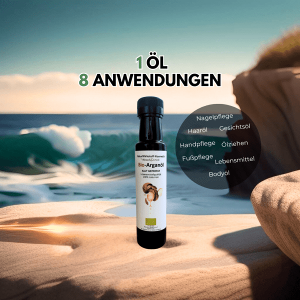 Produktbild Arganöl zur Haut, Haar und Mundpflege. Kosmetik ohne Zusatzstoffe